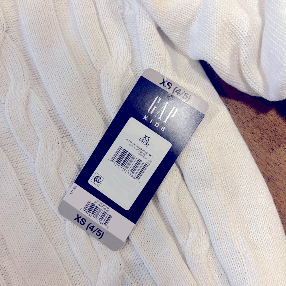 GAP White and Blue Crewneck Sweater with Ribbed Texture - Picture 4 of 4